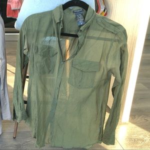 Aritzia Silk Button Down - Army Green by Talula